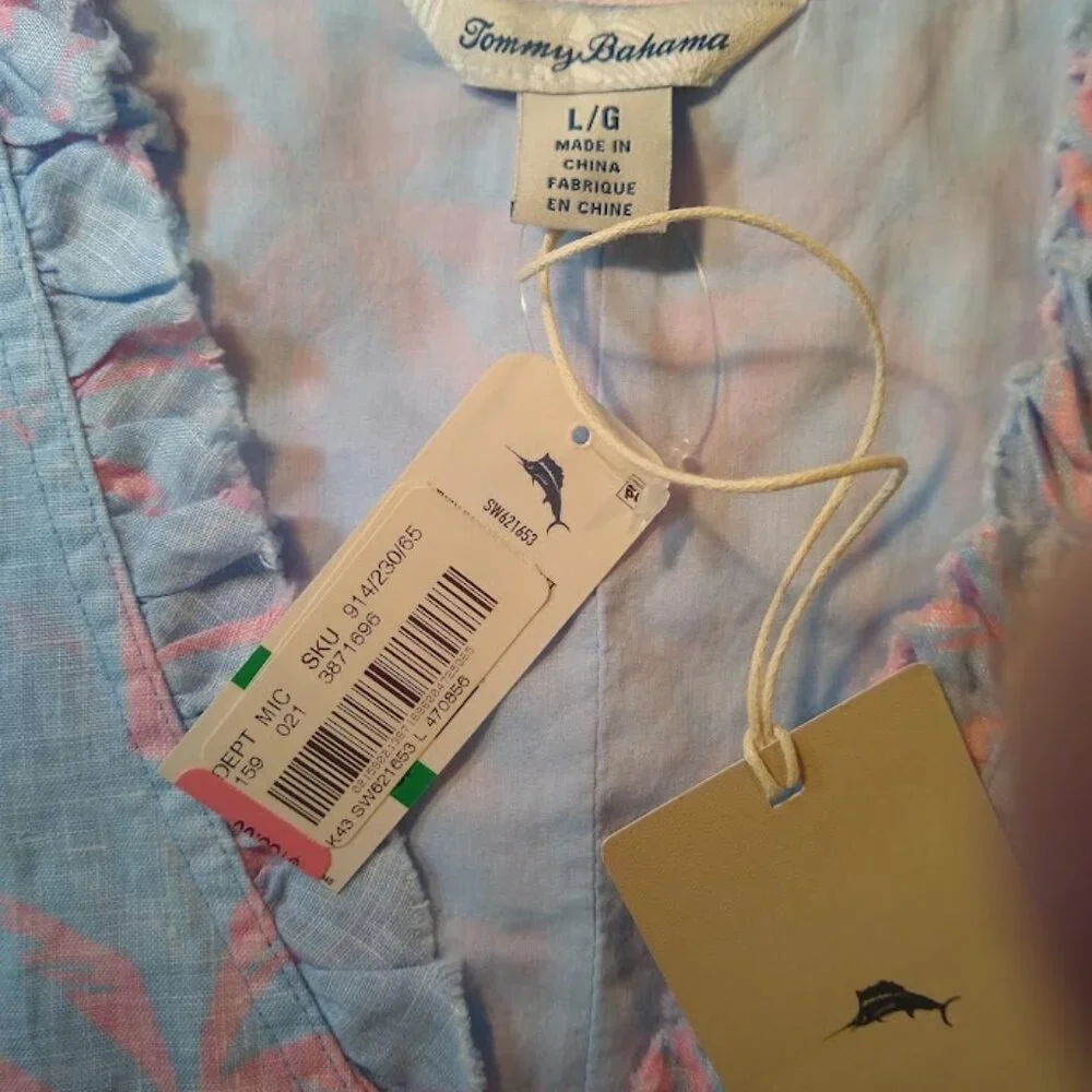 Vacation-Ready! NWT Tommy Bahama Two Palms L linen dress - Picture 6 of 16